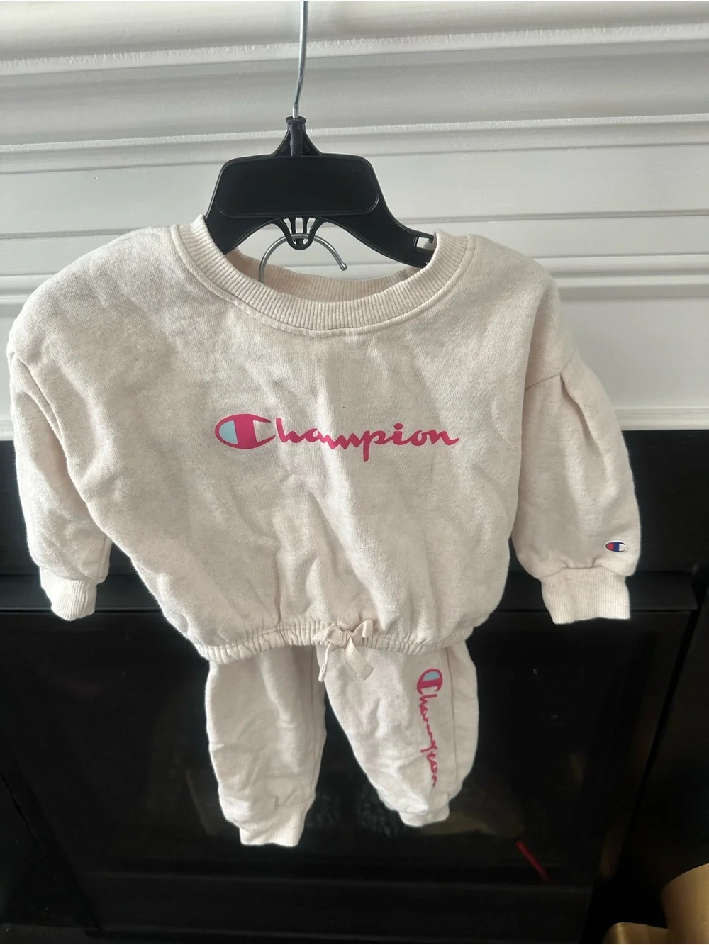 Champion Cream Sweatshirt and Joggers Set with Pink Logo
